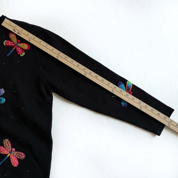 Vintage Talbots Dragonfly Cardigan Sweater Womens Large Black Embroidered Beads - Picture 10 of 12